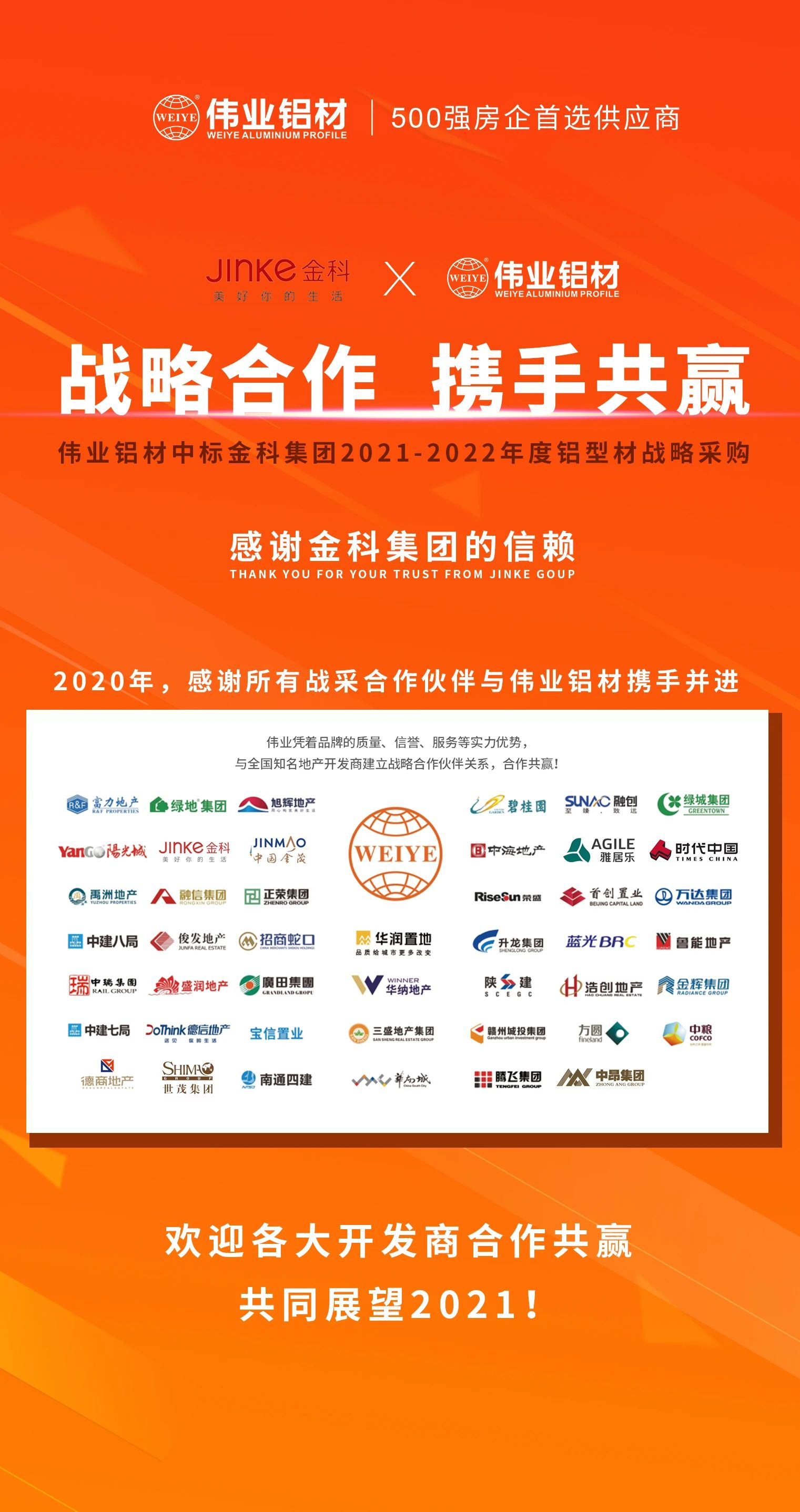 喜報！偉業鋁材中標金科集團鋁型材戰略采購！